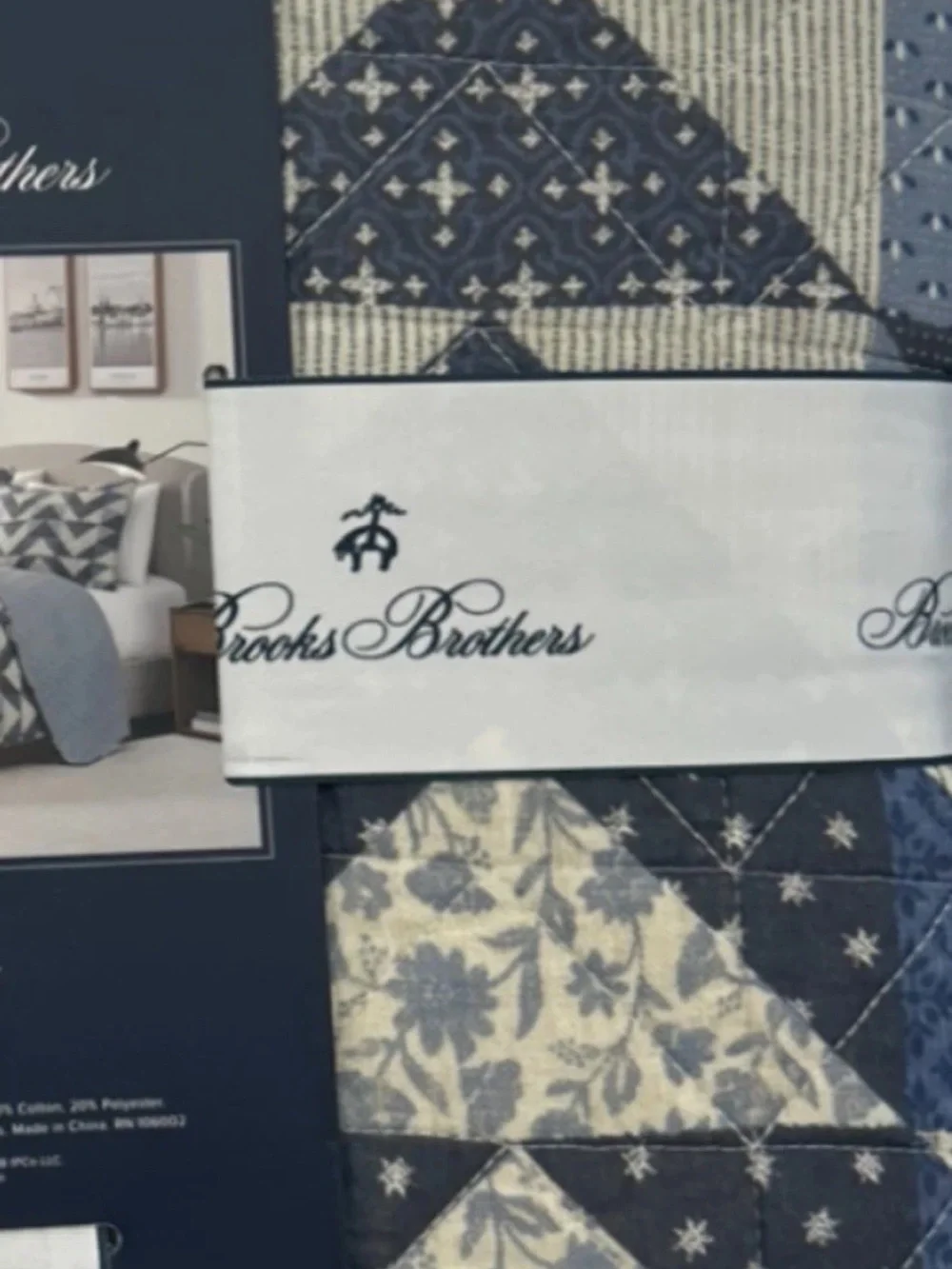 Brooks Brothers Blue and White Cotton Full/Queen Quilt Set